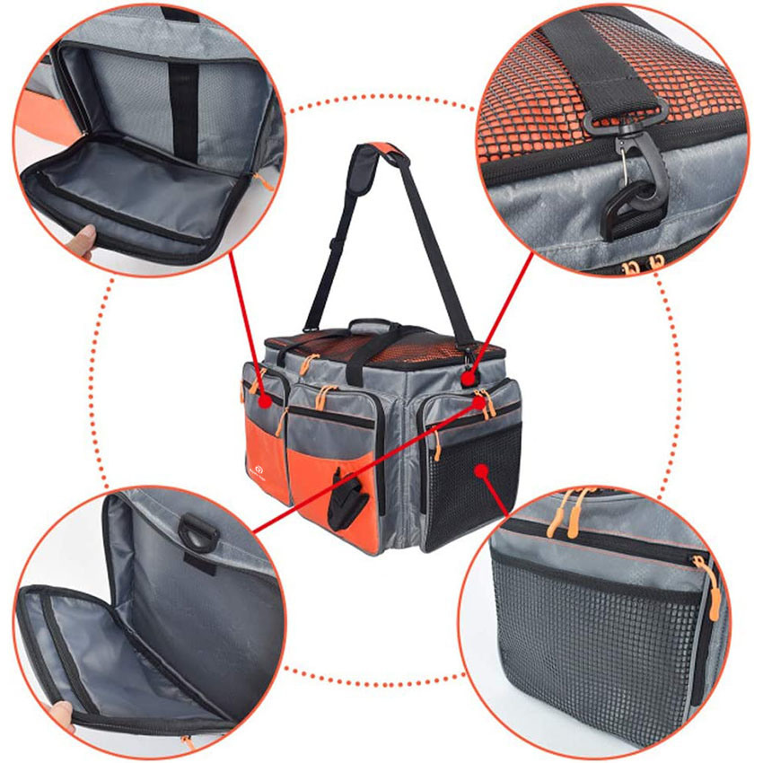 Multi-Pocket Dual Compartment Water Resistant Fishing Tackle Box Storage Bags Portable for Camping, Picnic, BBQ, Fishing Gear Storage Fishing Fish Bag