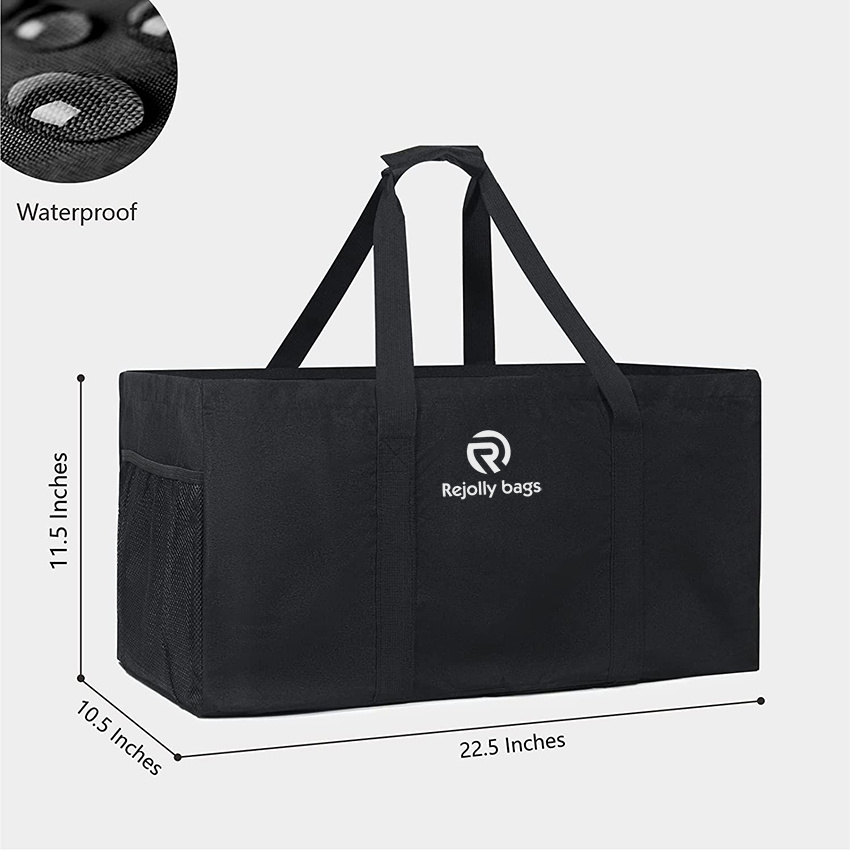 Extra-Large Utility Tote Bag with 3 Pockets, Waterproof Beach Bag Collapsible Reusable Grocery Basket for Storage Laundry Bag