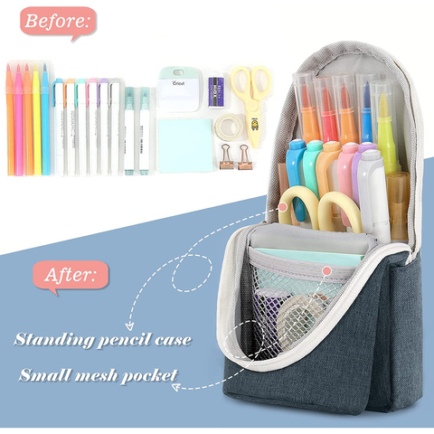 Spacious Pen Holder Polyester Stand Up Pencil Pouch Stationery Organizer with Zipper for School Office College Teen Student Pen Bag RJ21644