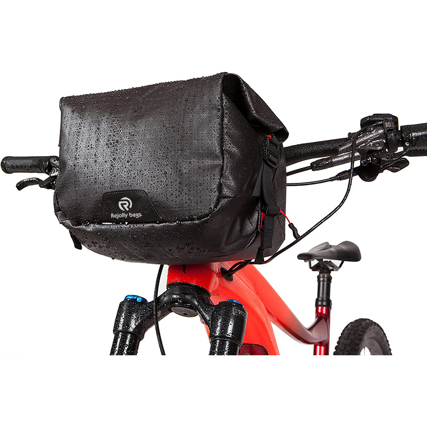 Weatherproof Messenger Bike Bag, Roll Top and Tech Pocket, Recycled Materials Bike Handlebar Pouch Bag