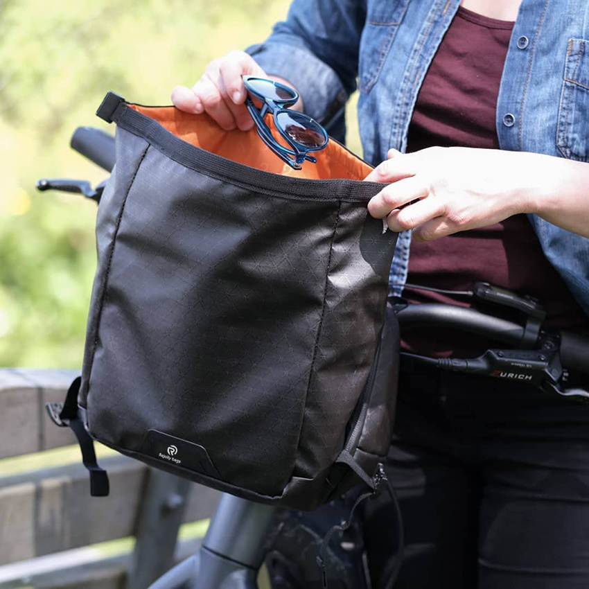 Weatherproof Messenger Bike Bag, Roll Top and Tech Pocket, Recycled Materials Bike Handlebar Pouch Bag