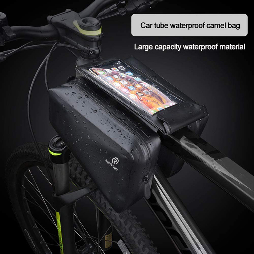 Bicycle Frame Bike Bag Waterproof Pack Double Pouch Mount Phone Bags Sealed Zipper Works Large Capacity Storage for Phones Under 7 Inches Bike Bag