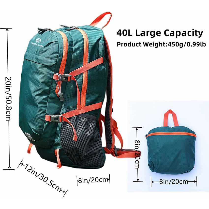 40L Lightweight Water Resistant Hiking Backpack Foldable Daypack for Travel Bag