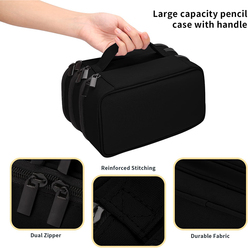 Large Capacity Pencil Bag with 3 Compartments Pencil Pouch Holder Marker Pen Bag RJ21648