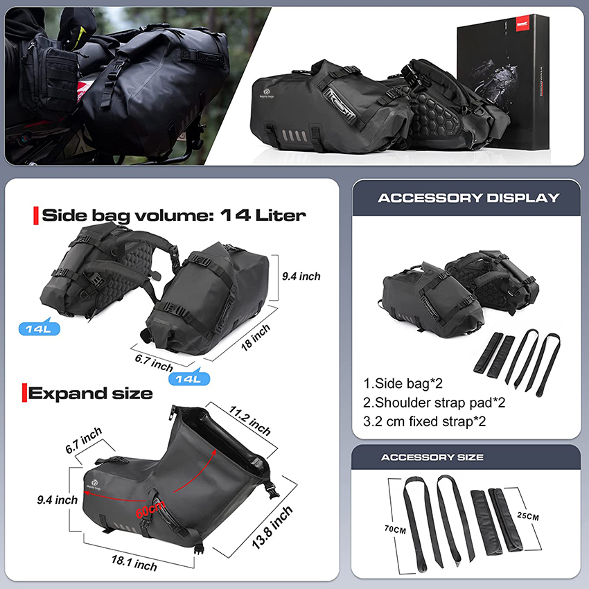 Durable Waterproof Motorcycle Side Saddlebags Dry Bicycle Pannier Bag RJ228349