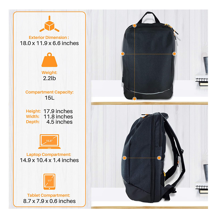 Business Travel Work Backpack Water Resistant Laptop Daypack with USB Charging Port for Men & Women