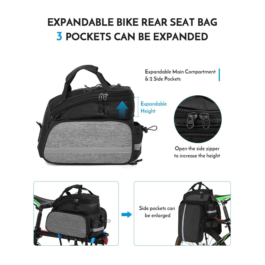 Adjustable Capacity Bicycle Bag Multifunctional Bike Bag Bicycle Pannier Bag