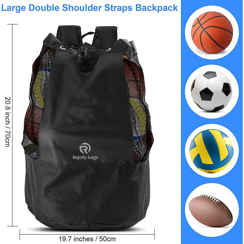 Large mesh equipment bag black, Soccer Ball Bag with Adjustable Shoulder Strap,600D Oxford Cloth mesh sports Ball Bag RJ19694