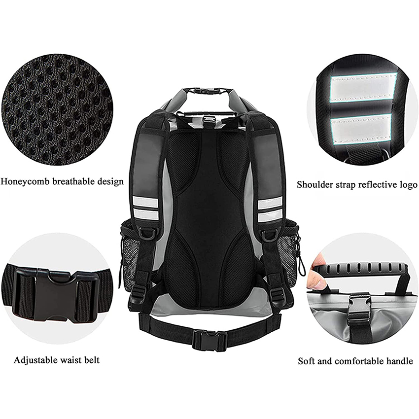 Floating Dry Backpack with Exterior Zippered Pocket and Side Mesh Bag, for Kayaking, Swimming, Rafting Dry Bags RJ228393