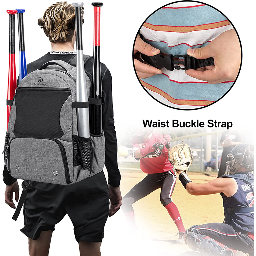 Baseball Backpack with Separate Shoe Space, Softball Bat Bag Holds Up To 4 Bats, Hence Hook And Multi Pockets for Essentials Baseball Bags RJ19650