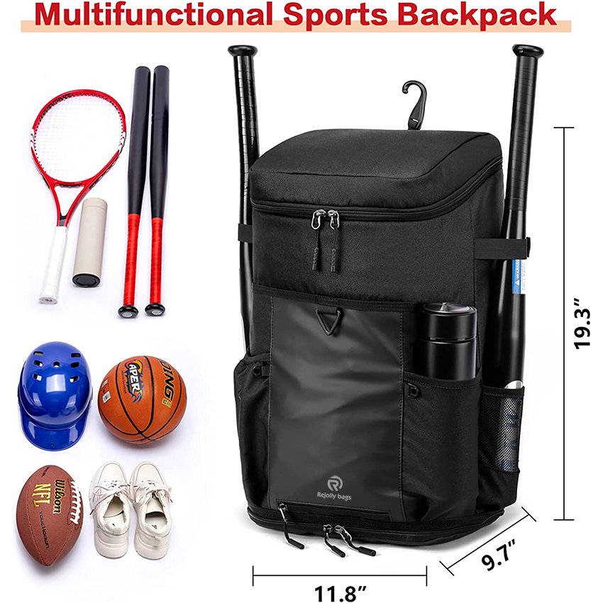 Youth&Adults Sports Exercise Training Softball Soccer Coach Baseball Bat Equipment Backpack Bags Shoe Compartment with Hook for Helmet Baseball Bags RJ19666
