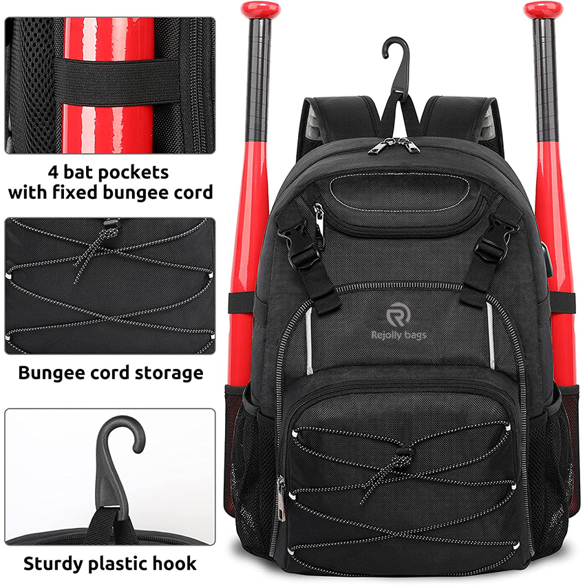 Youth Softball Bat Bag with Vented Shoes Compartment, Lightweight Baseball Bag TBall Bat & Equipment with Fence Hook Baseball Bags RJ19674