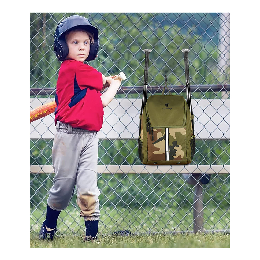 Lightweight Kids Baseball Bag with Insaluted Pocket, Camo Softball Bag with Fence Hook, Baseball Gift for Boys, Baseball Bat Bag for 2 Bats Baseball Bags RJ19677