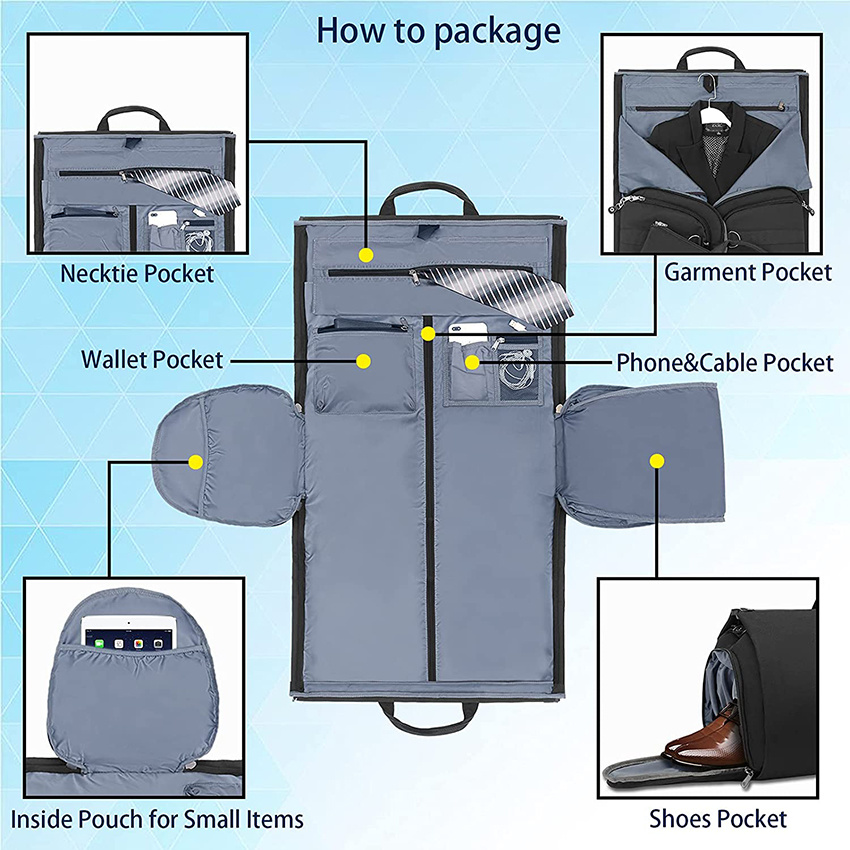 Convertible Garment Bag with Shoulder Strap, Shoes Compartment, Carry on Travel Suit Bags, 2 in 1 Garment Duffle Bag for Men Women Garment Bag