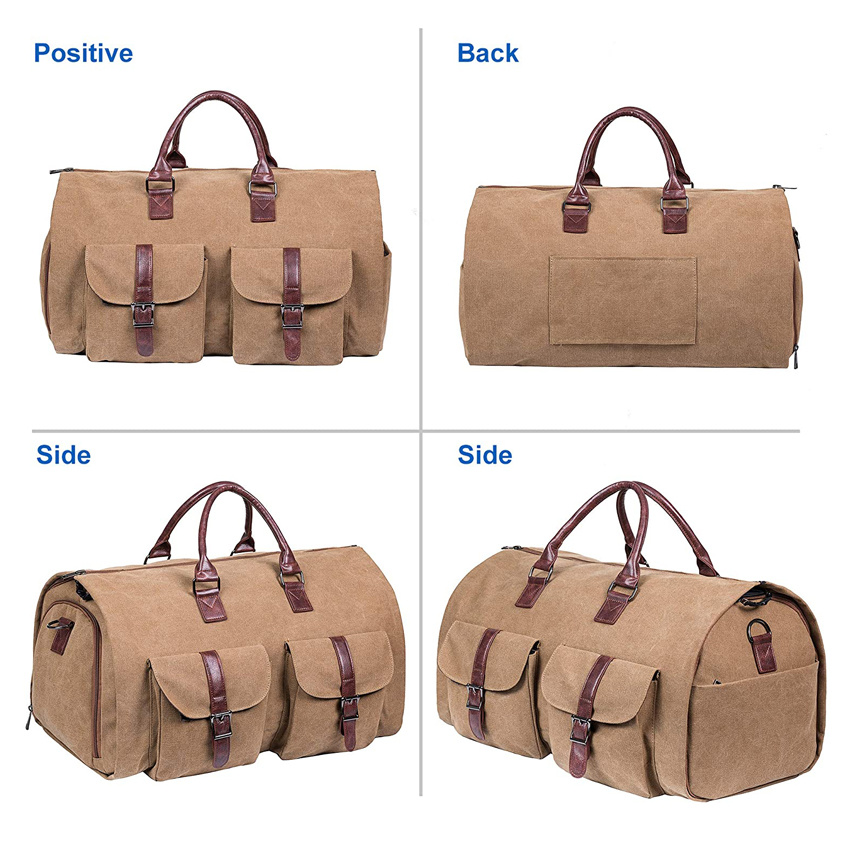 Brown Carry on Garment Bag Mens Suit Bag for Travel Business Large Canvas Duffel Bag