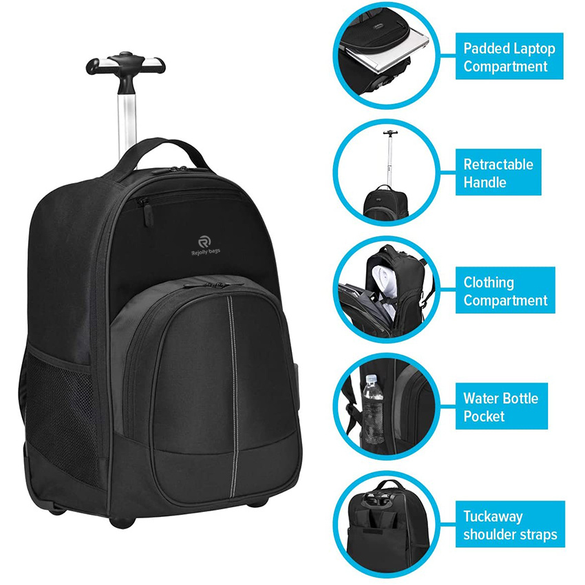 College Student and Travel Commuter Wheeled Bag Durable Material Tablet Pocket Removable Laptop Protective Sleeve for 16-Inch Laptop Roller Bag