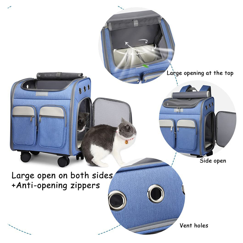 Comfort Rolling Wheels Pet Bag Carrier Ventilation Dog Supplies Storage Backpack