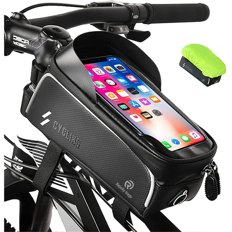Bike Handlebar Waterproof Phone Mount Bag Top Tube Phone Pack Cycling Phone Pouch Accessories for Phone Below 6.5" Cycling Bag