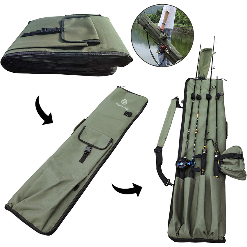 Canvas Rod Case Organizer Pole Storage Bag Rod and Reel Carrier Organizer for Travel Fishing Rod Bag