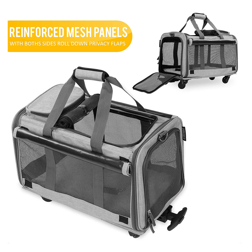 Pet Carrier with Detachable Wheels for Small and Medium Dogs Cats