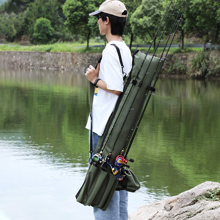 Canvas Rod Case Organizer Pole Storage Bag Rod and Reel Carrier Organizer for Travel Fishing Rod Bag