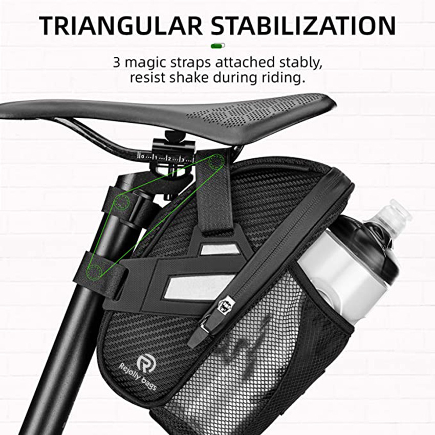 Bike Bag Under Seat, Strap-on Bike Seat Storage Bag, Cycling Wedge Pack with Water Bottle Holder, for Mountain Road Bikes Cycling Bag