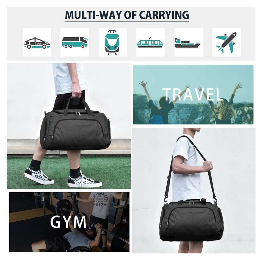 Versatile Usage Large Black Sports Bags Travel Duffel Bag with Shoes Compartment Weekend Bag