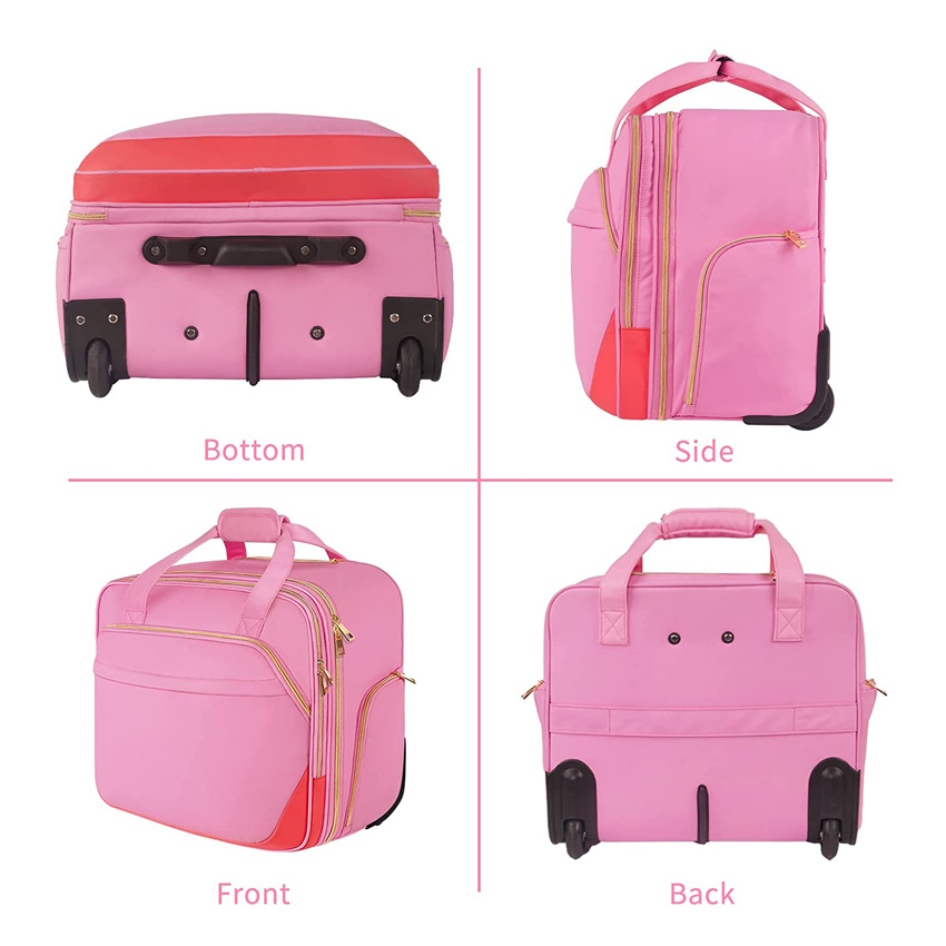 Pink Rolling Briefcase for Women Large Rolling Laptop Bag with Wheels