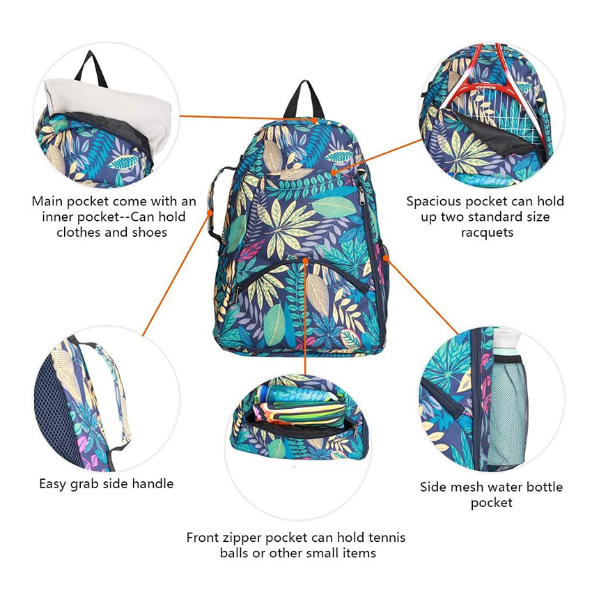 Plant Leaves Print Outdoor Bag Portable Tennis Backpack Versatile Student Bag