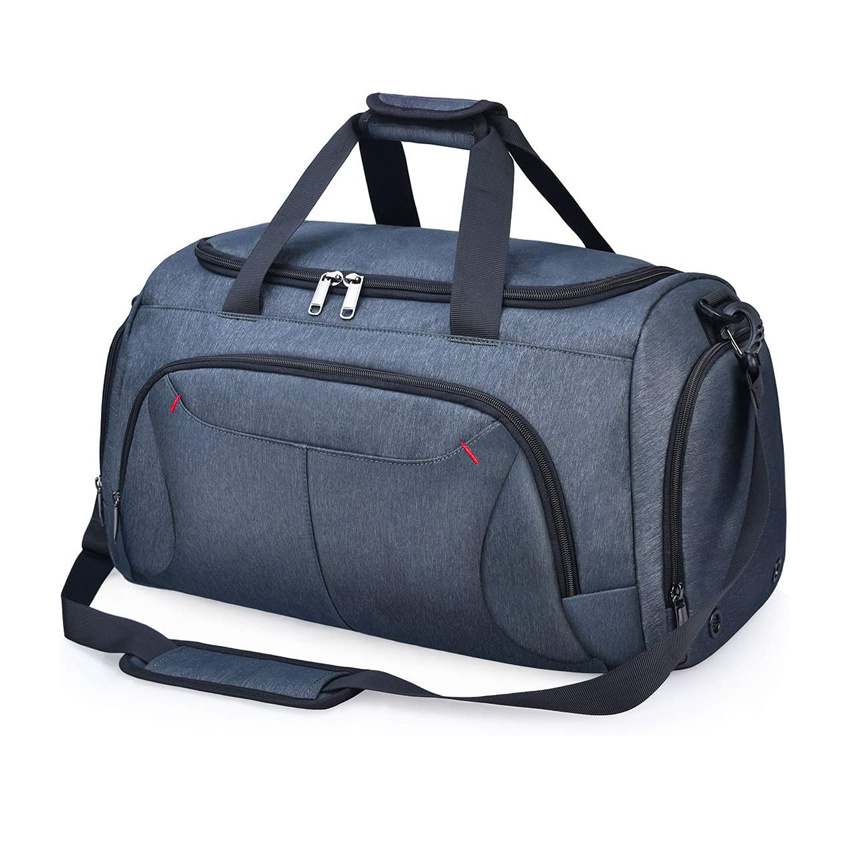 Versatile Usage Large Black Sports Bags Travel Duffel Bag with Shoes Compartment Weekend Bag