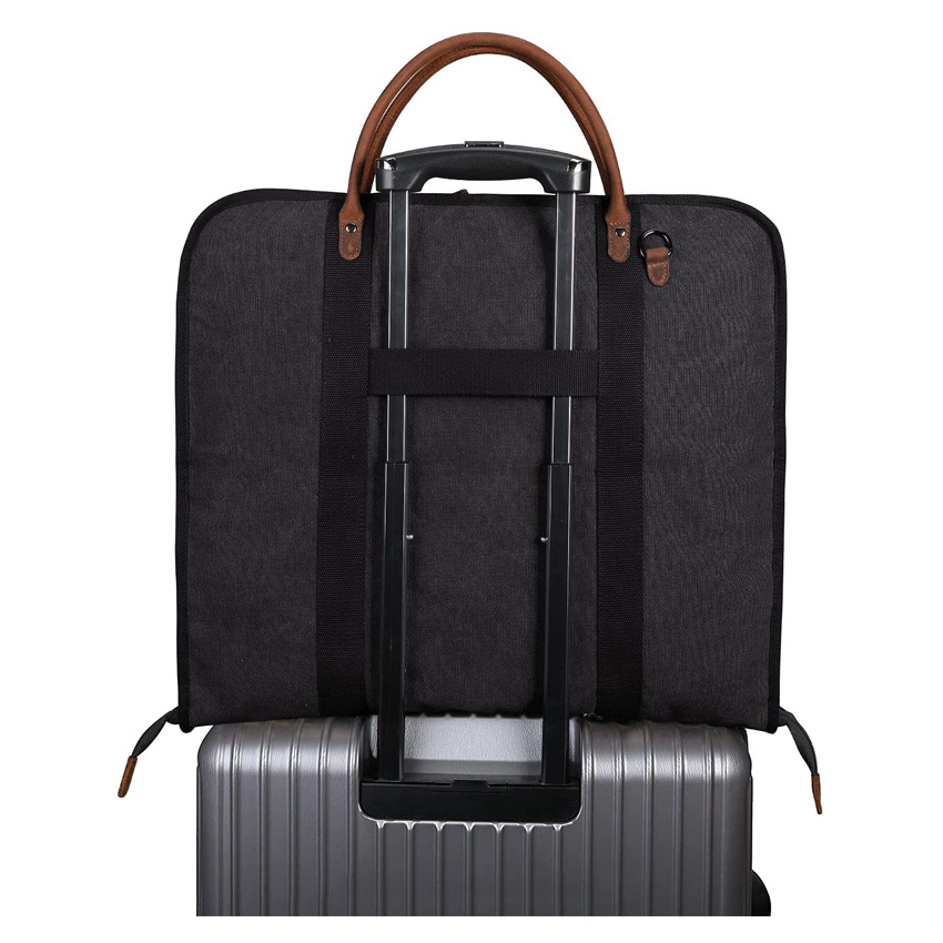 Multi-Purposes Garment Bag for Business Travel Canvas Leather Men Suit Cover