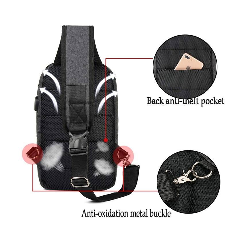 Sling Backpack Crossbody Shoulder Chest Pack Bag with USB Charging Travel Rucksack Sling Bag