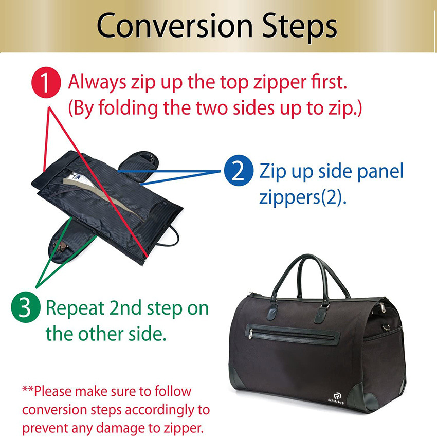 2 in 1 Convertible Hanging Clothes Travel Duffle Garment Bag for Suit