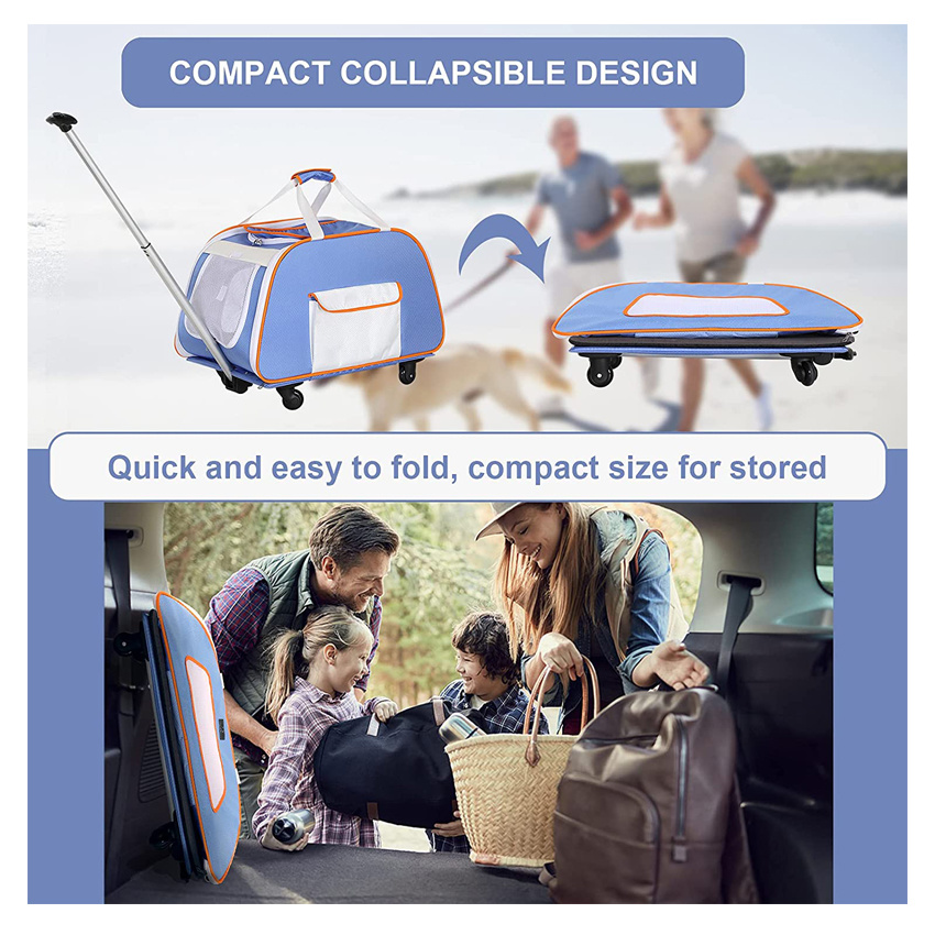 Pet Carrier with Wheels for Small Dogs Collapsible Medium Dog Carrier with Telescopic Handle