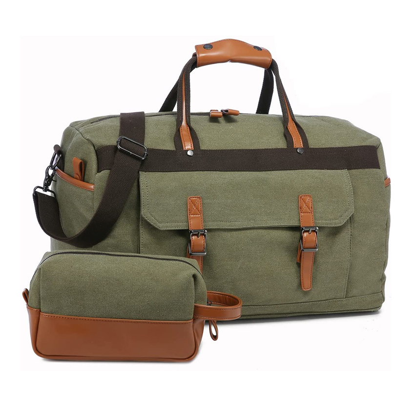 Overnight Carry on Tote Bag Canvas Travel Duffle Bag with Shoes Bag and Toiletry Bag