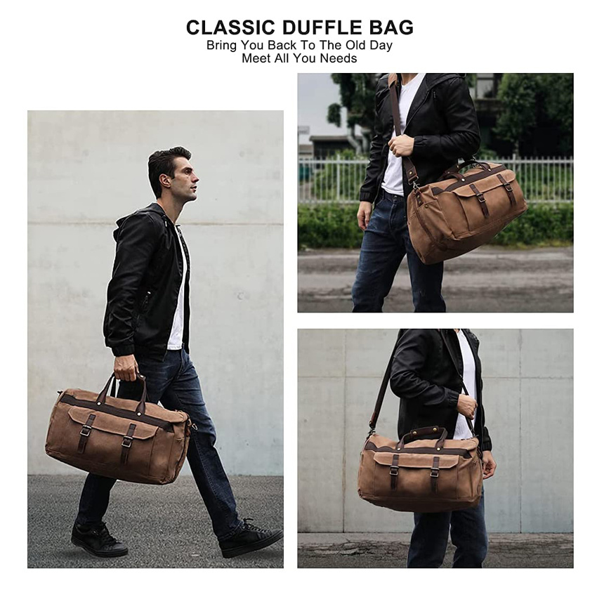 Men Duffle Bag Super Durable Wear Resistant Canvas Luggage Bags Retro Traveling Tote Bag