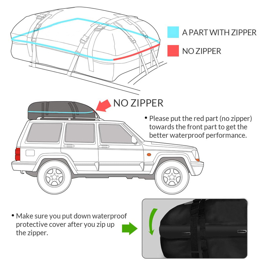 Travel or off-Roading Waterproof Rooftop Bag Roof Cargo Carrier for Cars, Vans and Suvs