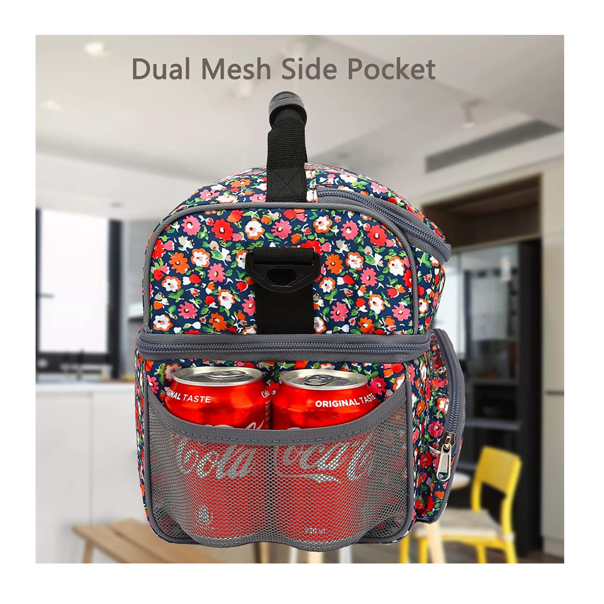 Double Layer Cooler Insulated Lunch Bag Food Tote Bag Foldable Bottle Bag