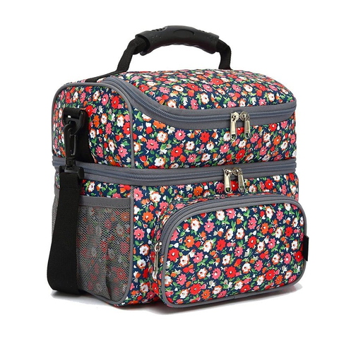 Double Layer Cooler Insulated Lunch Bag Food Tote Bag Foldable Bottle Bag