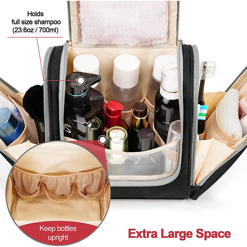 Hanging Travel Toiletry Bag for Women and Men, 6 Organizer Compartments, Extra Large Toiletries Bag Water-resistant Cosmetic Bags RJ21693