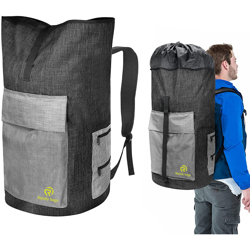 Extra Large Backpack with Drawstring Closure, Heavy Duty Backpack with 2 Pockets with Zipper for Travel, Laundromat, Apartment Laundry Bag