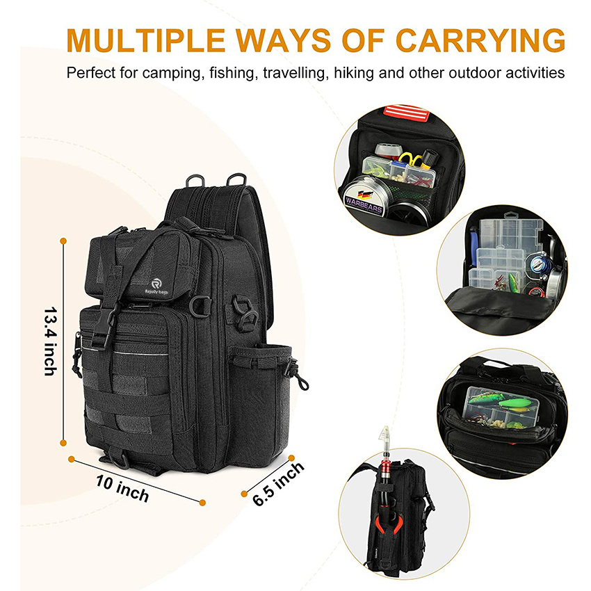 Water-Resistant Fishing Backpack with Adjustable Shoulder Straps Fishing Storage Bag Cross Body Sling Fishing Rod Bags