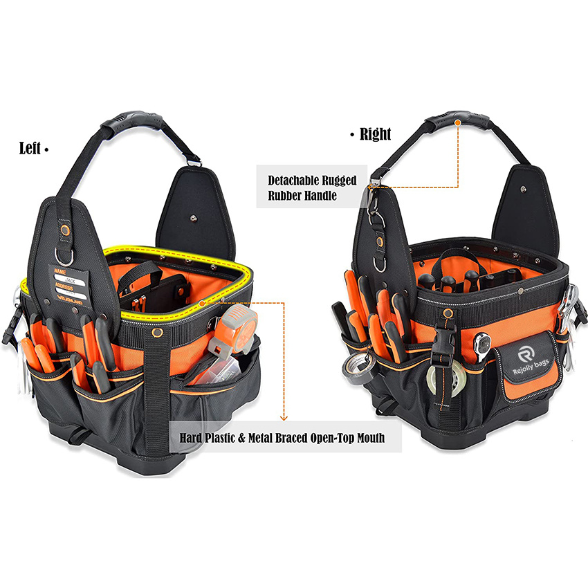 Nylon 24-Pockets Hard-Based Tool Bag, Open-Top Electrician Tool Bag, Electricians Tool Bag