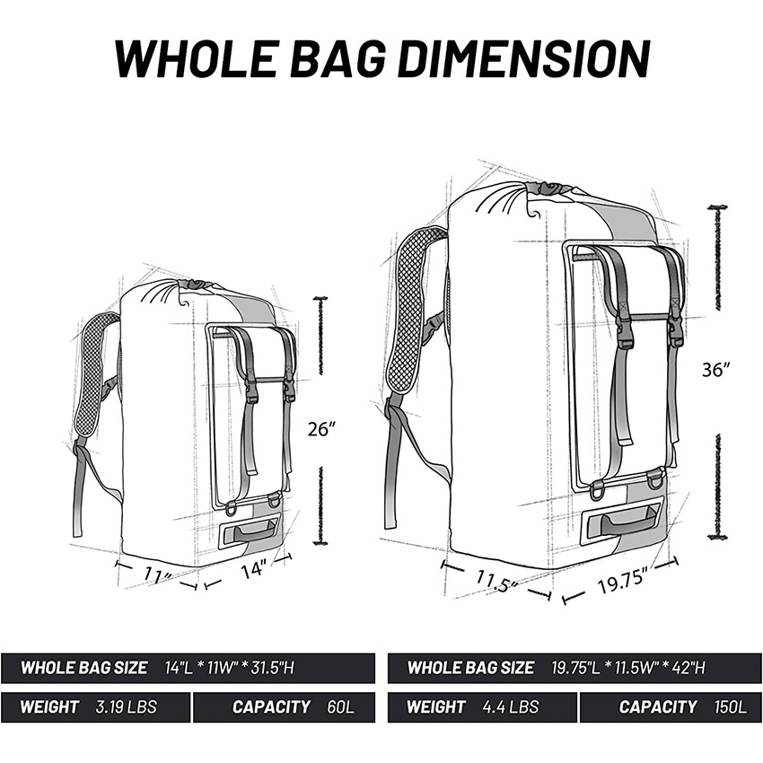 Extra Large Waterproof Backpack Gear for Men Women Roll Top Dry Bags Duffel for Kayaking Hiking Travel Camping Bag