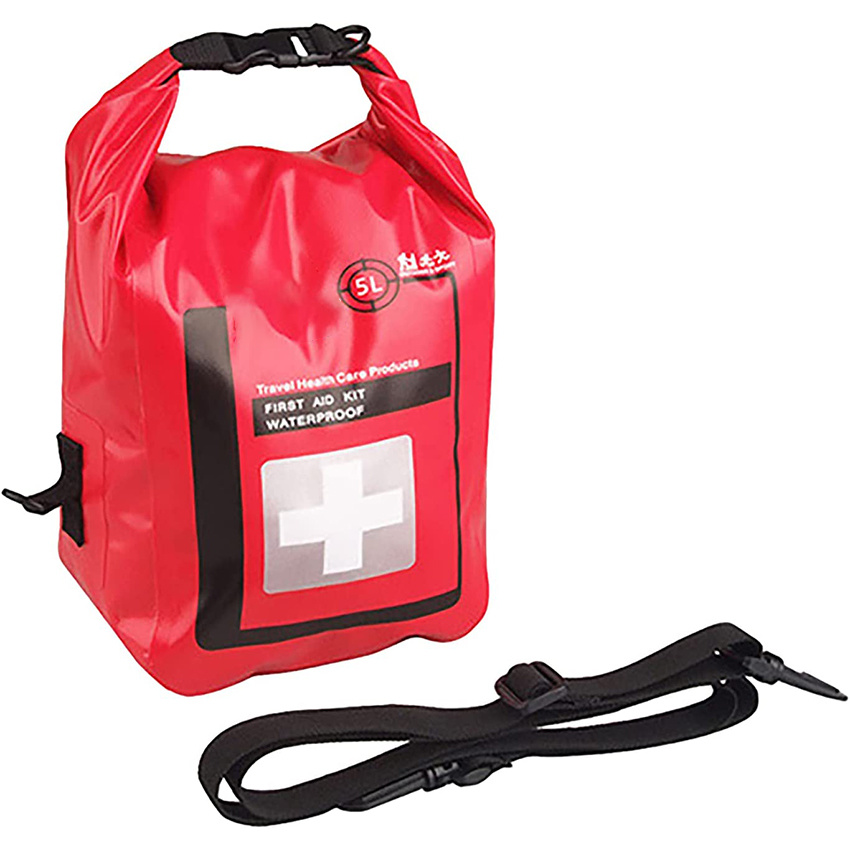 Waterproof First Aid Kit Bag Empty Roll Top Boat Emergency Sports Storage Adjustable Durable Red for Boating