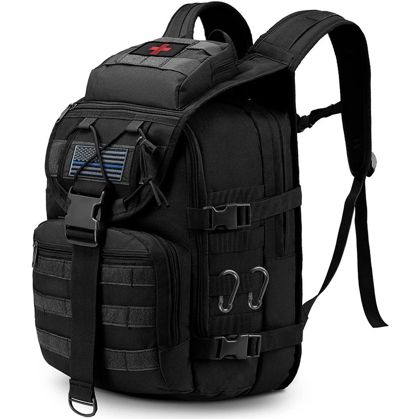 Military Style Tactical Military Style Backpack Molle, 35L Hiking Backpack Laptop Rucksack Survival Bag Come with 2 Velcro Flag & 2 Carabiners Bag