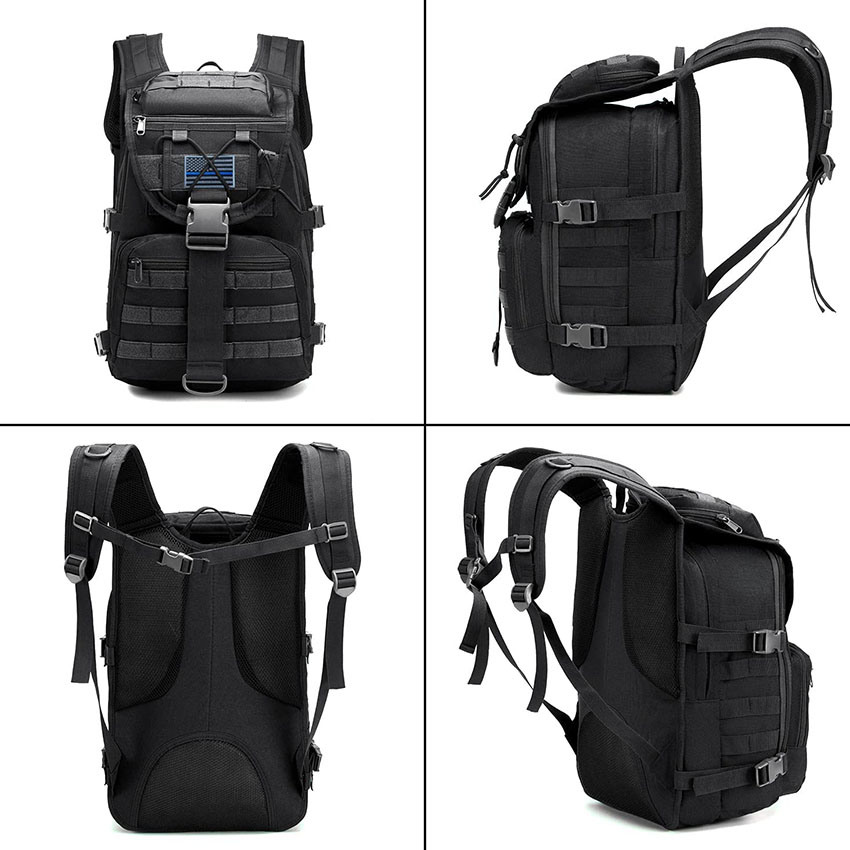 Military Style Tactical Military Style Backpack Molle, 35L Hiking Backpack Laptop Rucksack Survival Bag Come with 2 Velcro Flag & 2 Carabiners Bag