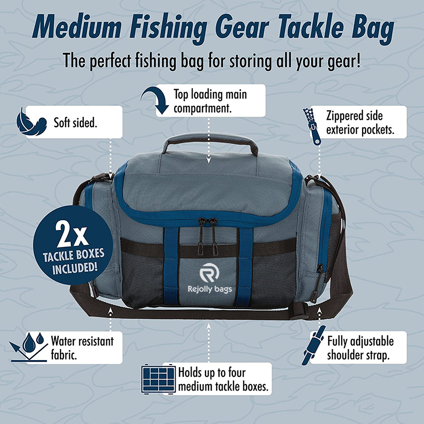 Soft Sided Fishing Bag Includes 2 Fishing Accessories Utility Boxes Top Loading Fishing Gear Bag
