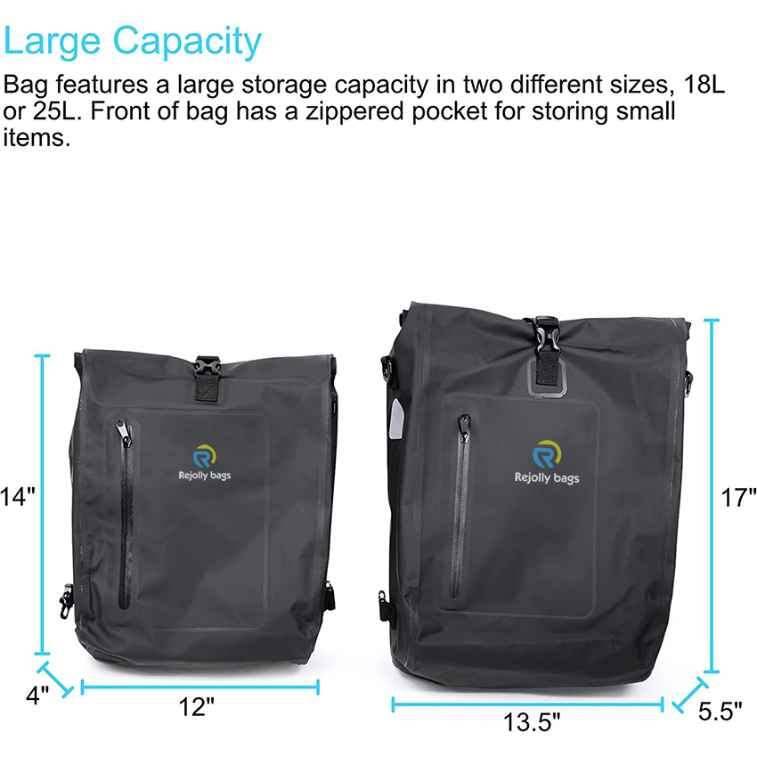 Bike Pannier Bag and Backpack Waterproof Rear Bicycle Bag, Safety Reflective Spots, Backpack Straps Bicycle Bag