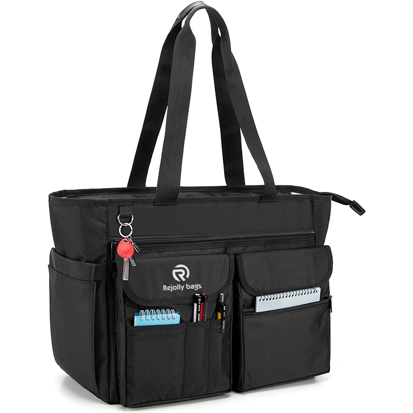 Teacher Tote Bag with Bottom Pad, Large Compartment with Separated Storage Laptop Layer (up to 15.6 Inch) , Daily Tote Bag
